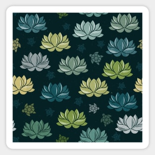 green water lilies on black background Sticker